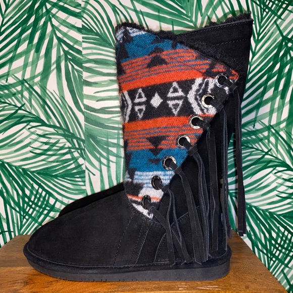BearPaw Aztec Southwestern Black Suede Fringe Boots Women’s 10 - Picture 4 of 12